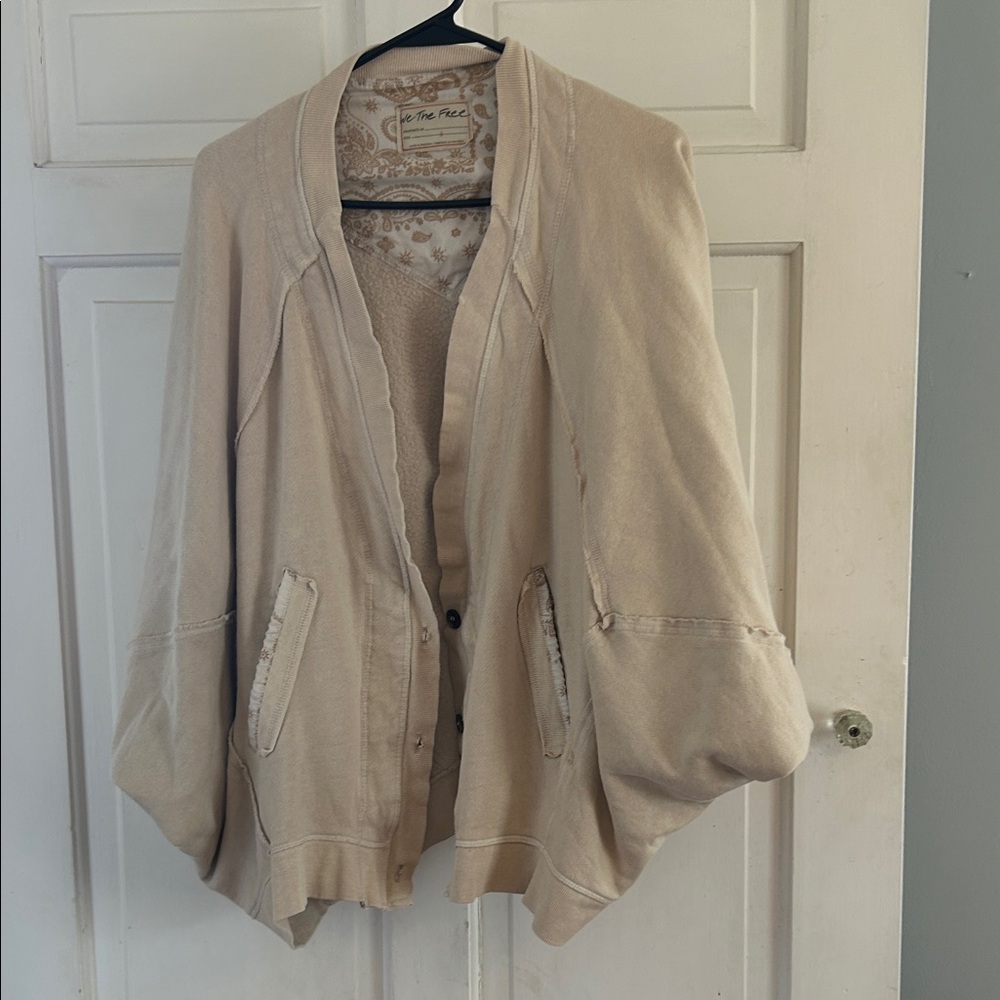 Free People Neutral Cream Open-Front Draped Jacket